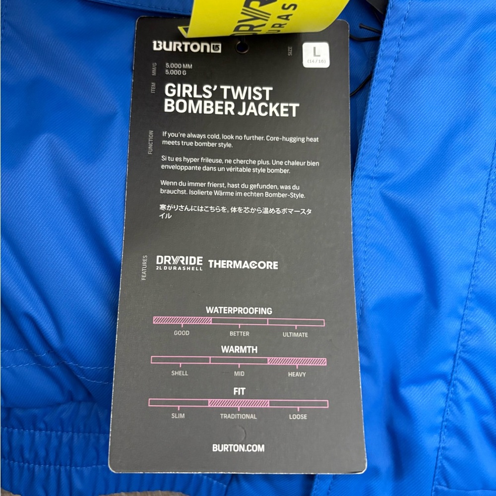 Burton Ski Girls Bomber Twist Snowboard Jacket Blue Hooded - Picture 7 of 9